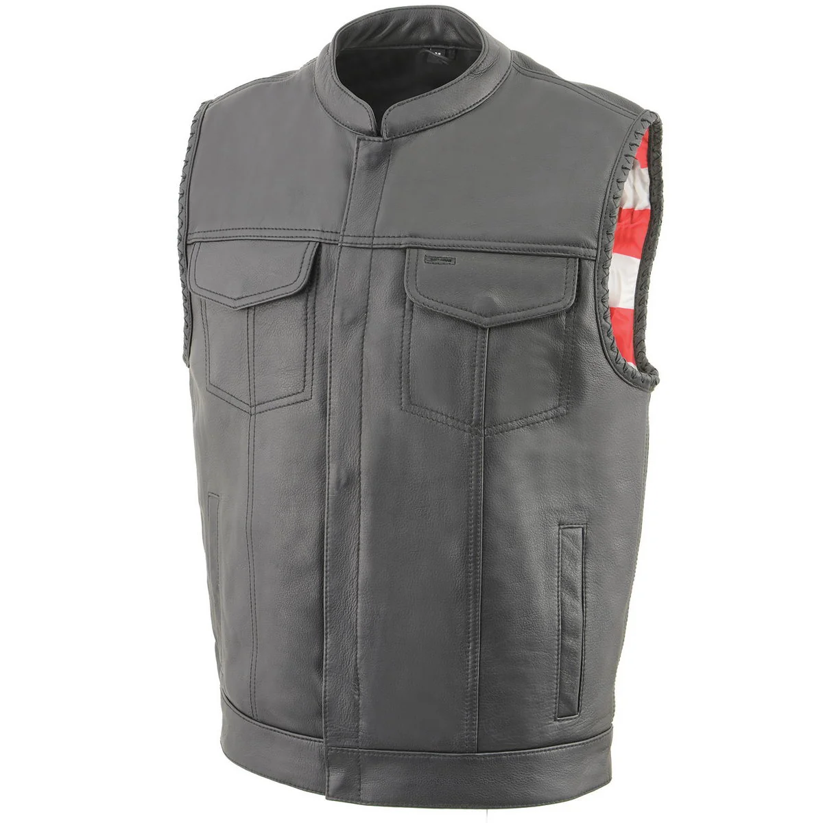 Effective Milwaukee Leather MLM3508 Men’s Black Premium Leather Vest – Old Glory Laced Armholes Black Stitching Club Style Vest Certified