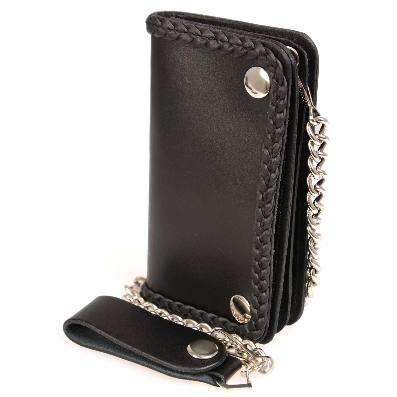 Quality Milwaukee Leather MLW7881 Men’s 6 Long Leather Braided Bi-Fold Biker Wallet w Anti-Theft Stainless Steel Chain Contemporary