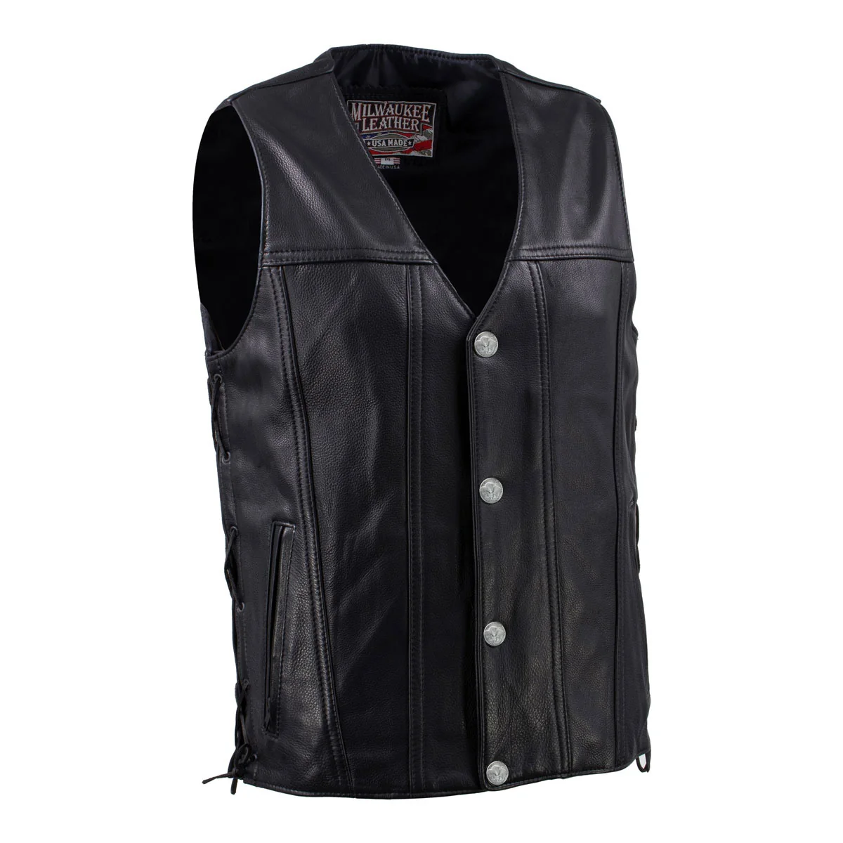 Artisan Milwaukee Leather USA MADE MLM5005 Men’s Black Road Whip Premium Motorcycle Leather Vest with Buffalo Snap Buttons Proven