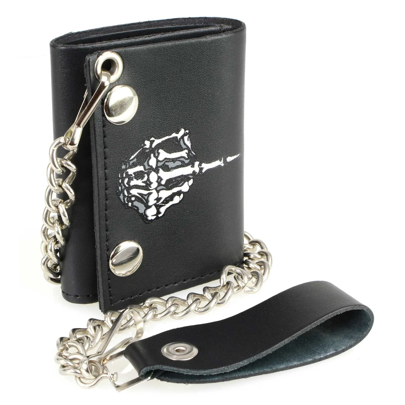 Soft Milwaukee Leather MLW7840 Men’s 4 Leather Skeleton Finger Tri-Fold Wallet w Anti-Theft Stainless Steel Chain Reliable