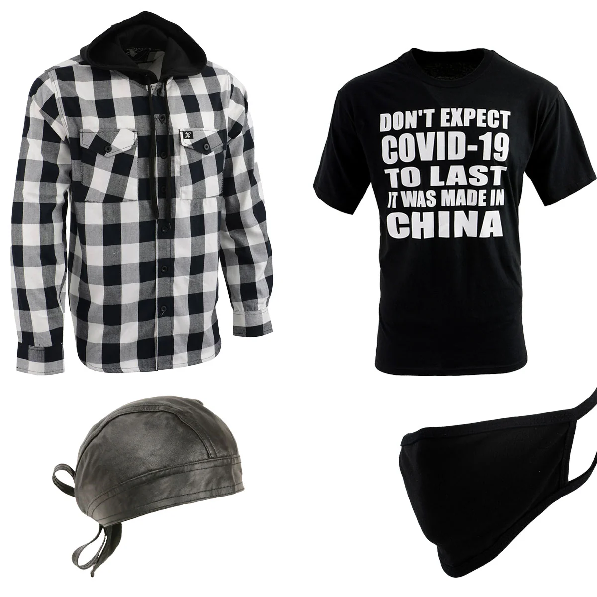 Professional Men s Box-2 Bundle Pack with Flannel Hoodie Printed T-Shirt Skull Cap and Face Mask Exclusive