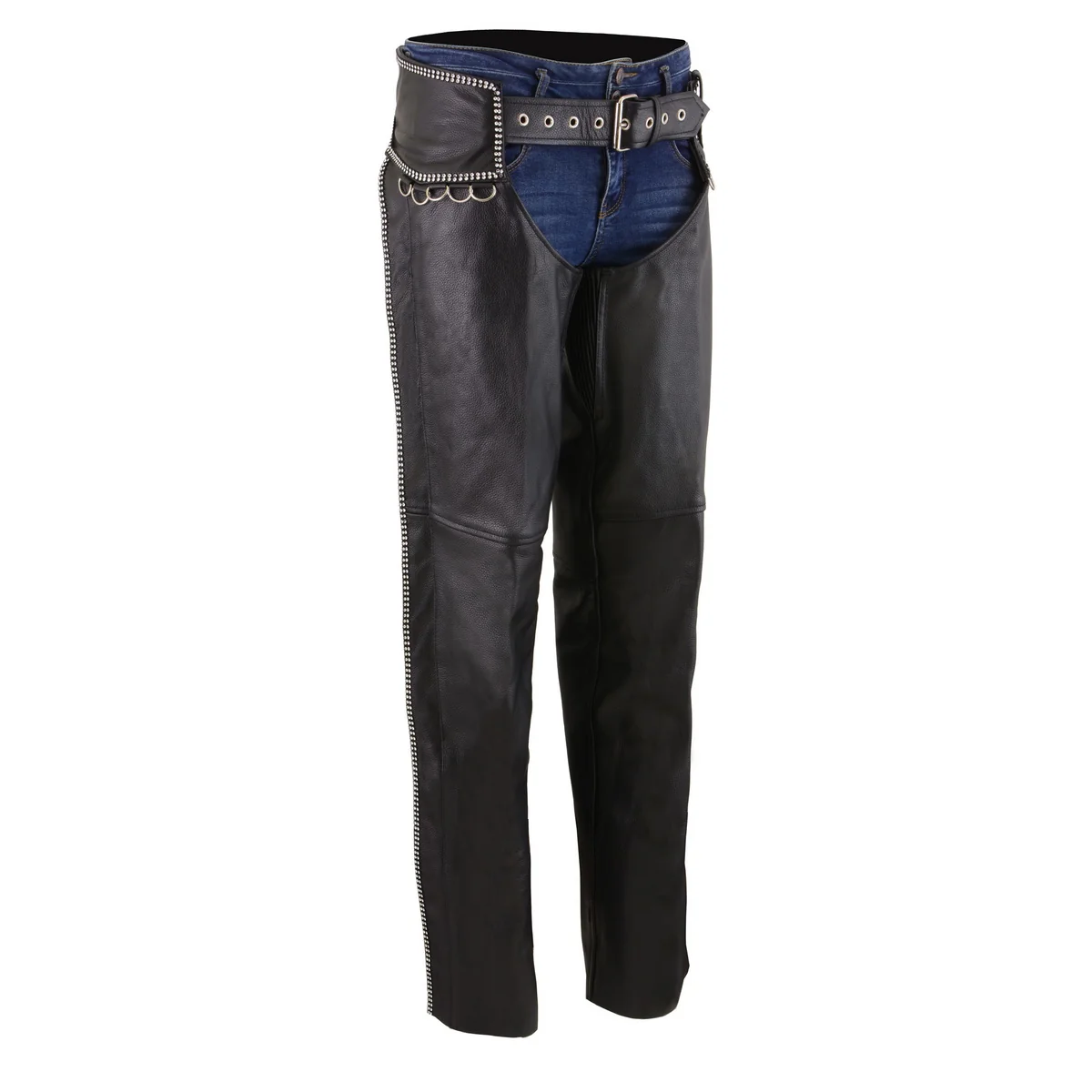 First-Class Milwaukee Leather Women’s Black Premium Leather Motorcycle Rider Chaps w Rhinestones Bling D-Rings-MLL6502 Sophisticated