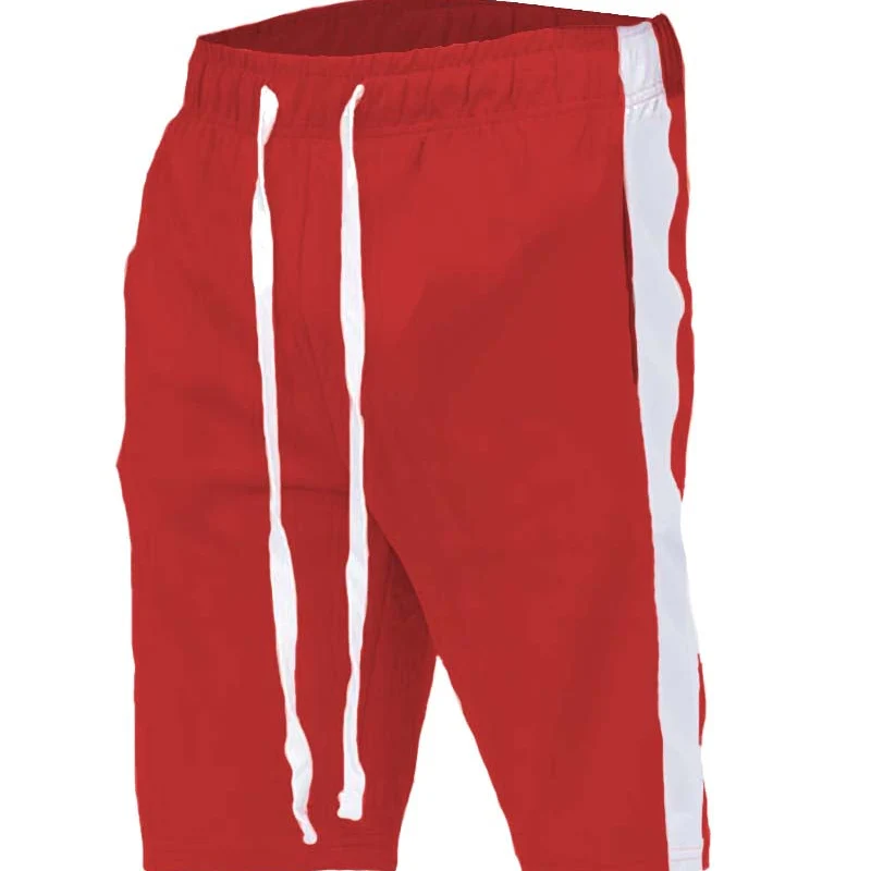 Men’s Athletic Shorts for Active Lifestyle – Stylish Red Drawstring Shorts with Side Stripe Safe