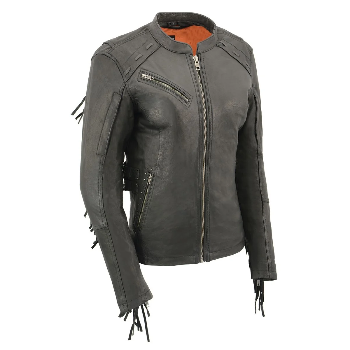 Advanced Milwaukee Leather MLL2565 Women’s Black Fringed Lightweight Leather Racer Motorcycle Jacket Classic