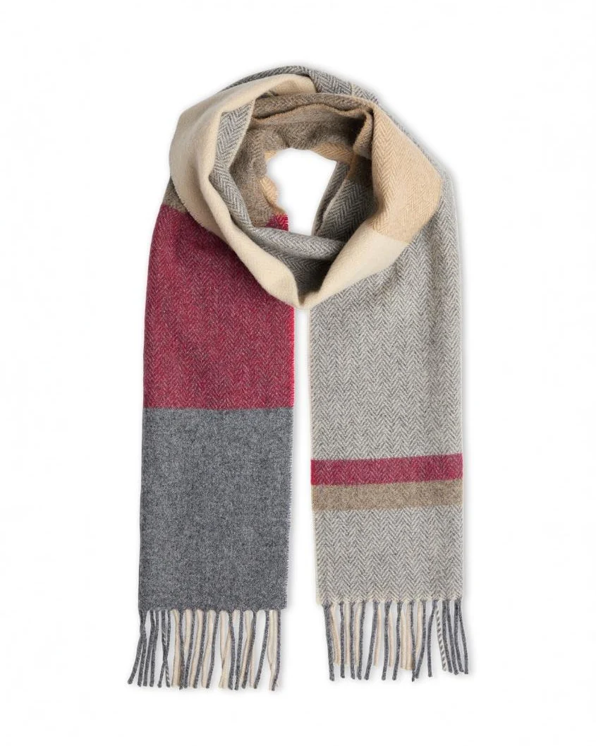 Traditional FOXFORD Red Colour Block Lambswool Scarf Proven