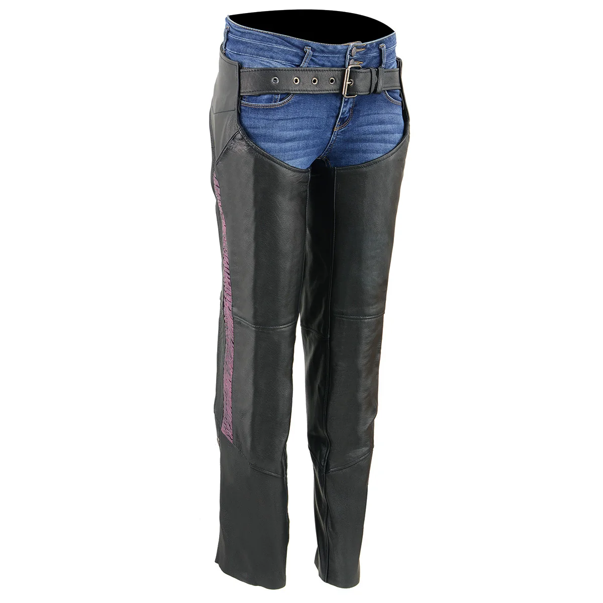 Modern Milwaukee Leather Chaps for Women Black Lightweight Goat Skin- Crinkled Stripes Reflective Motorcycle Chap- MLL6501 Excellent