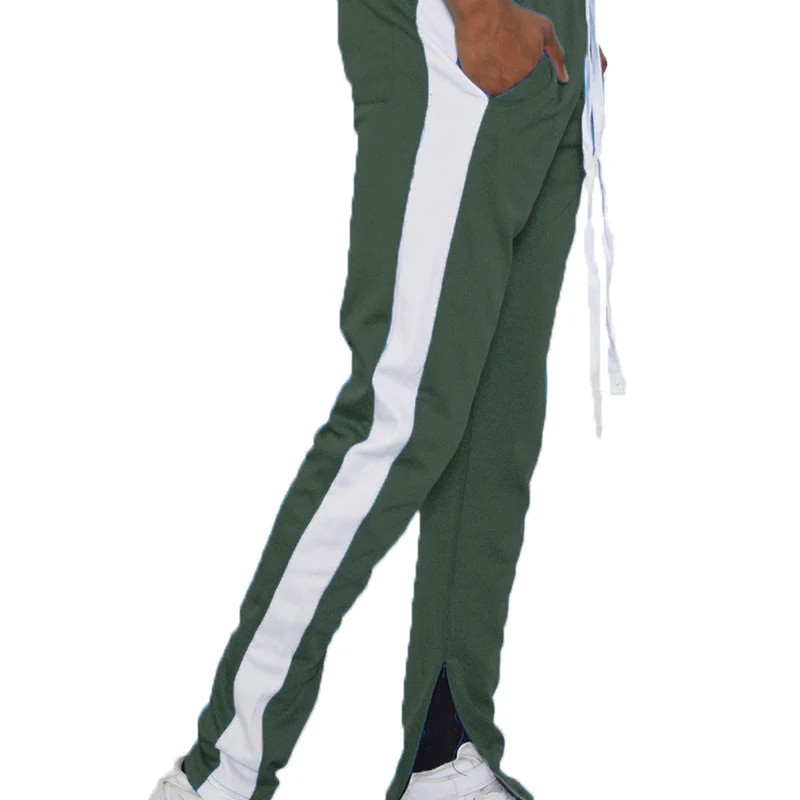 Versatile Men’s Green Jogger Pants with White Side Stripes – Comfort Meets Style Natural