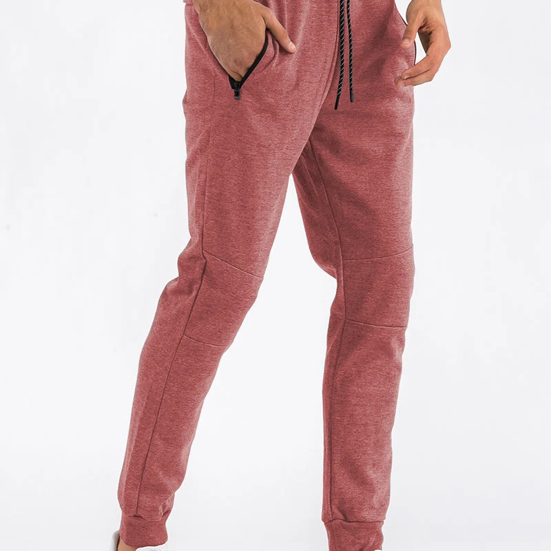 Trendy Men s Red Jogger Pants with Zippered Pockets Enhanced