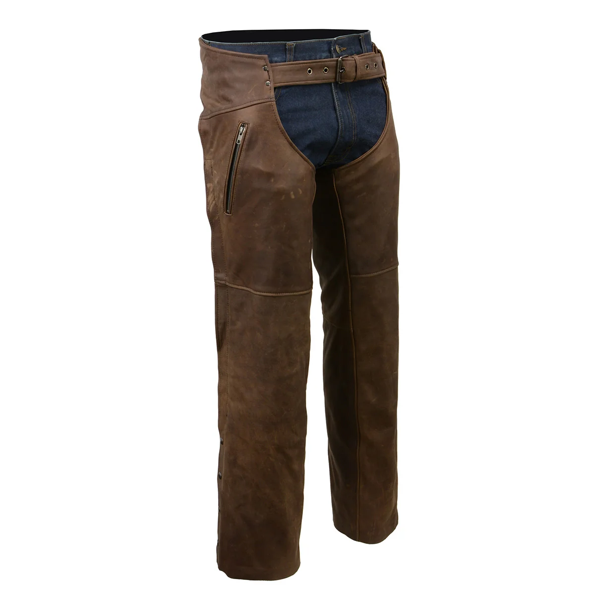 Recyclable Milwaukee Leather Chaps for Men’s Vintage Crazy Horse Brown Leather- Snap Out Thermal Lined Motorcycle Chap MLM5518 High-End