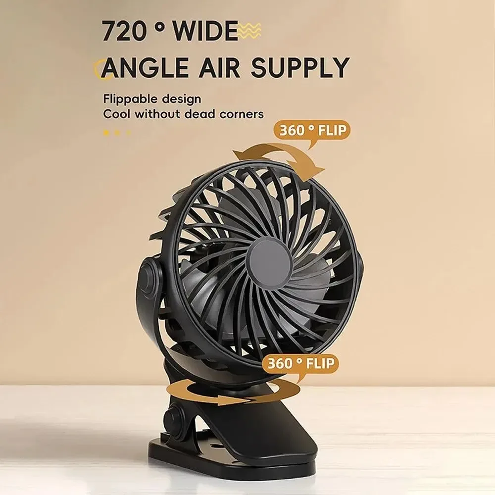 Modern Rechargeable 720° Rotating Clip Fan with Nightlight – Portable Versatile Cooling Solution Optimized