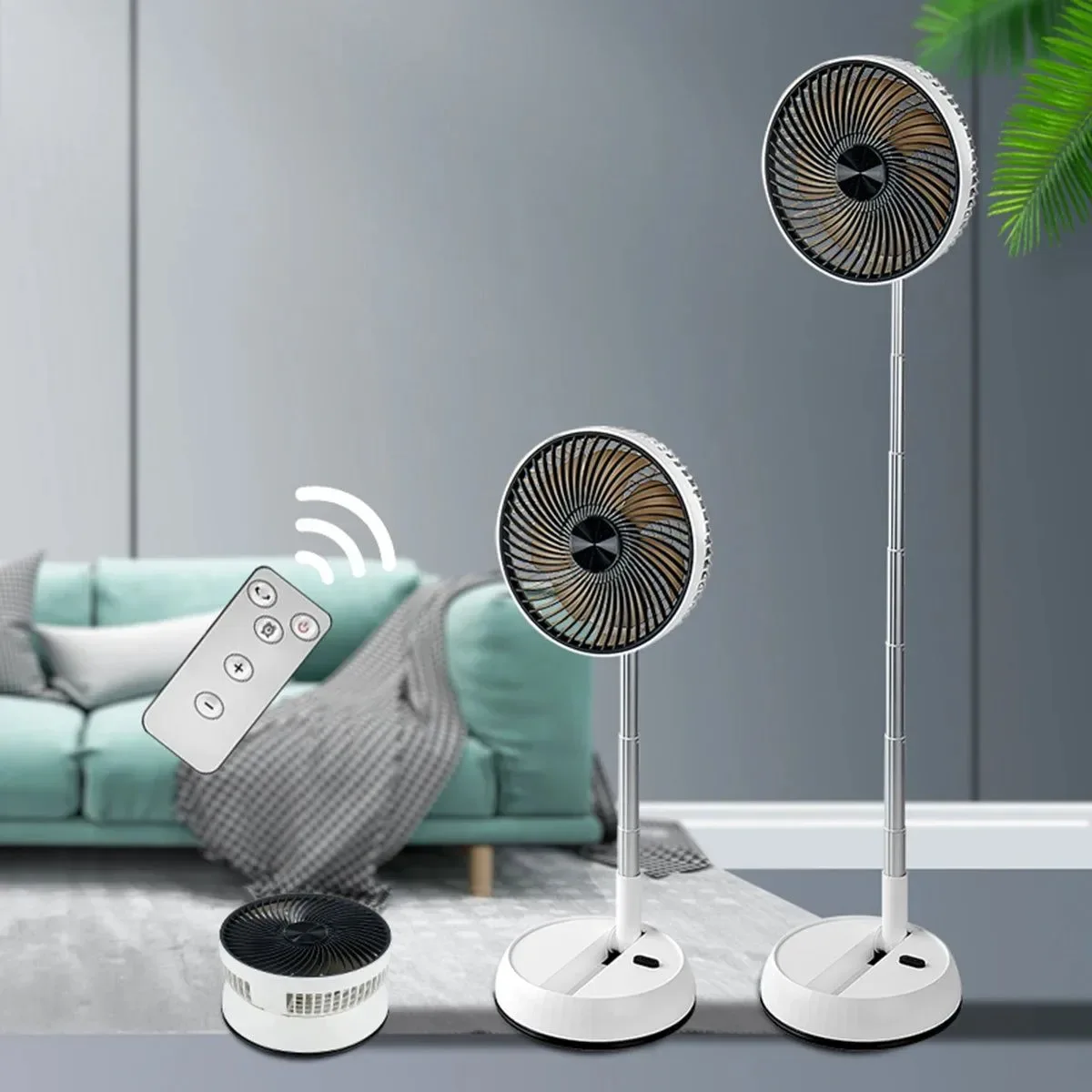 High-Quality Portable Folding Fan – 6000mAh Rechargeable Wireless Floor Standing Fan with Remote Control Soft