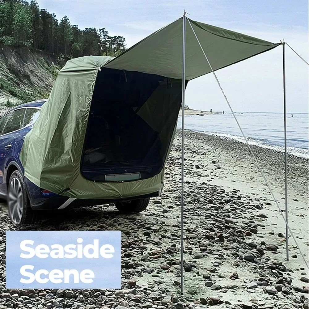 Detailed Camping Car Rear Tent – Outdoor Car Trunk Extension Canopy Sunshine-Proof Mesh Ventilation 4 Colors Reusable