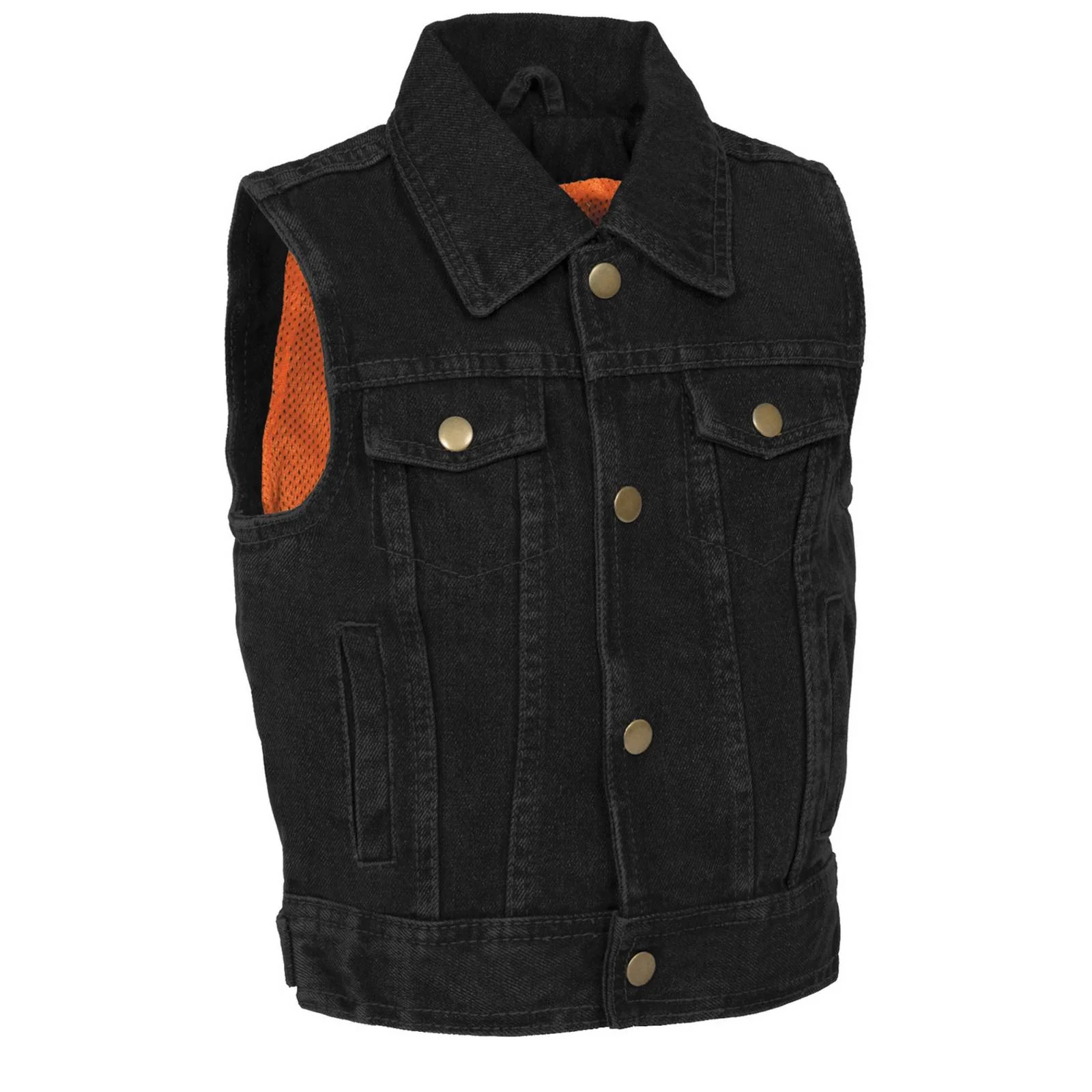 Soft Milwaukee Leather MDK3910 Black Unisex-Child Kids Denim Snap Front Vest with Shirt Style Collar Stylish