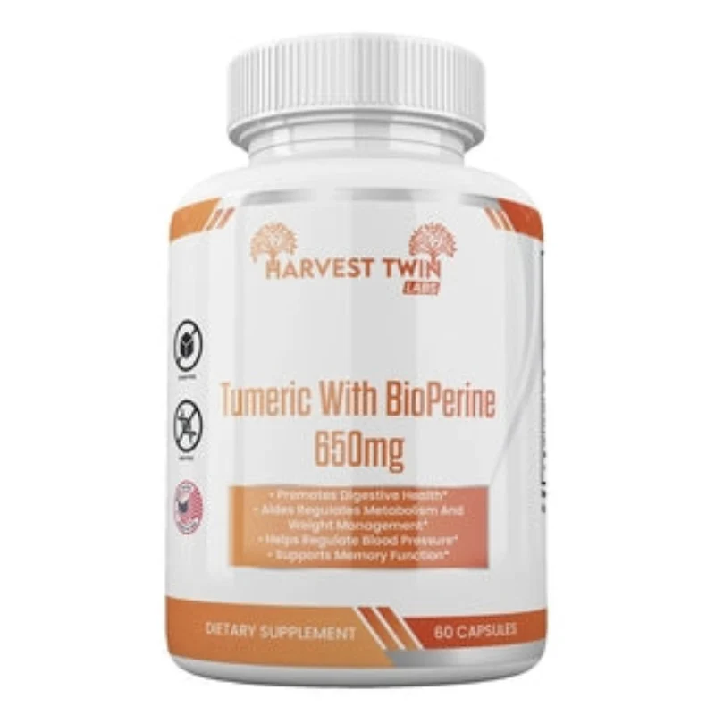Top-Quality Harvest Twin Turmeric Supplement with BioPerine – 650mg – 60 Capsules Sophisticated