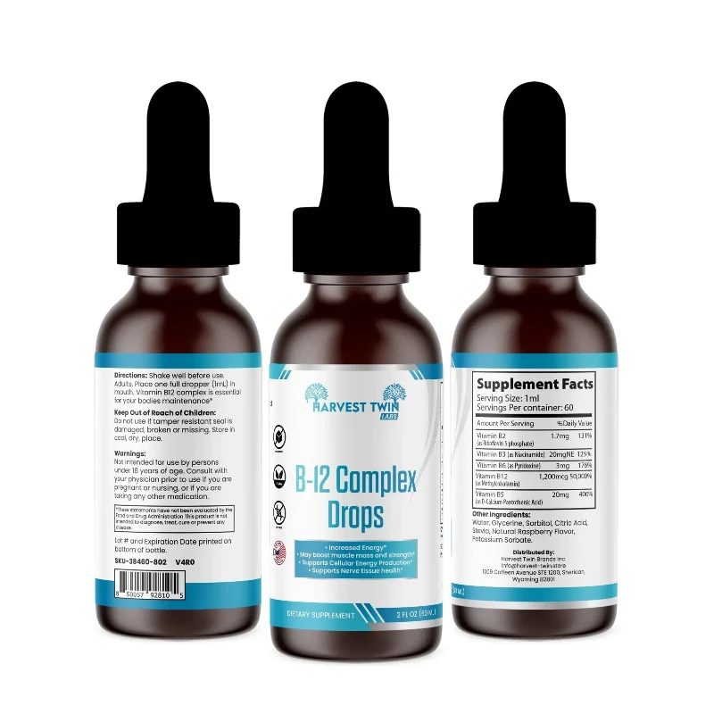 Healthy Harvest Twin Labs B-12 Complex Liquid Drops 60ml Energy Supplement Excellent