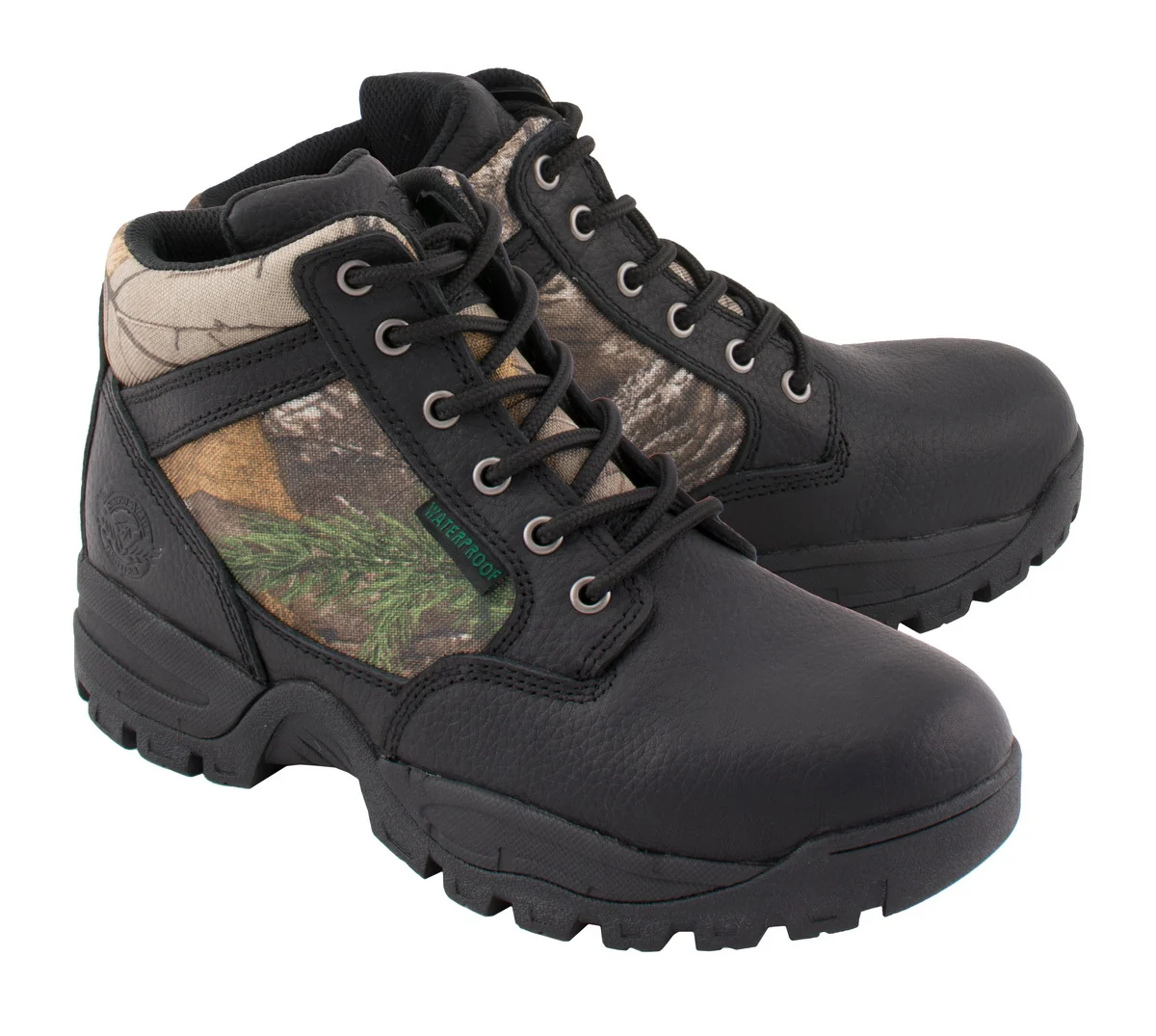 Expertly Made Milwaukee Leather MBM9145 Men’s Waterproof Black Hiking Boots with Mossy Oak Print Top-Quality