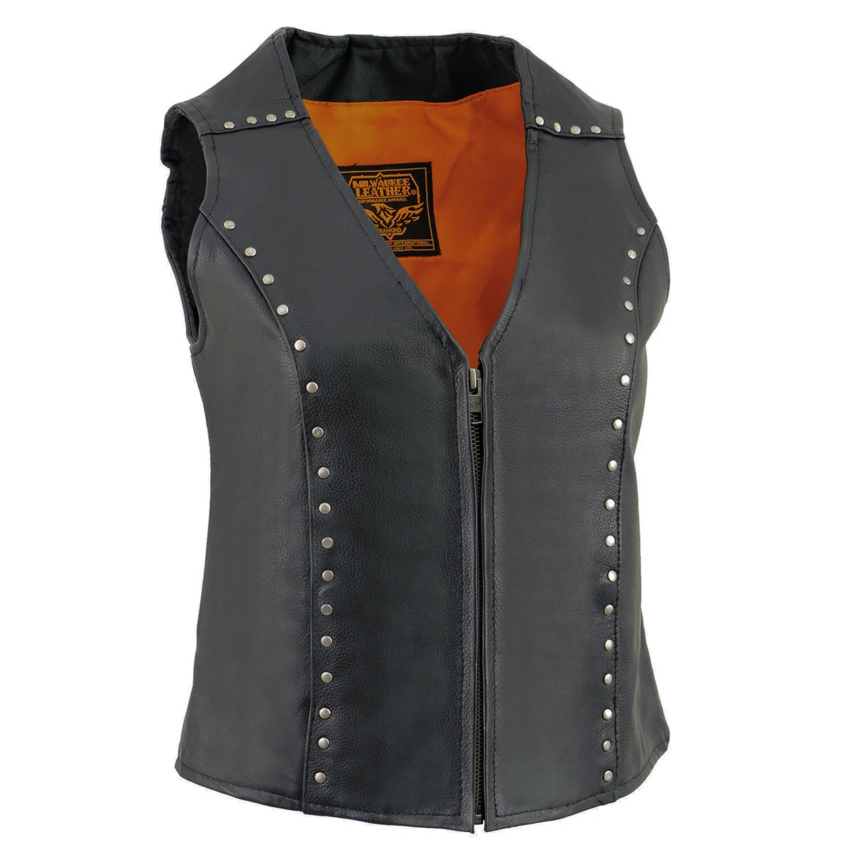 Official Milwaukee Leather ML2078 Women’s Black Premium Leather Motorcycle Rider Vest w Studding Detail Optimized