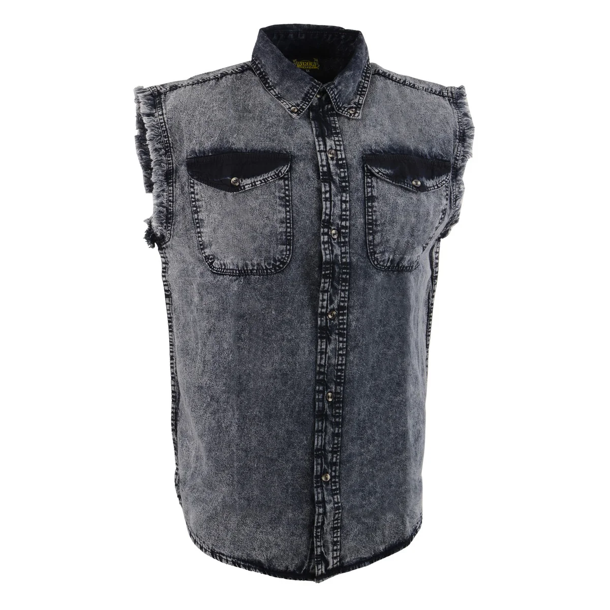 Dependable Milwaukee Leather MDM11678 Men s Classic Grey Button-Down Cut Off Frayed Sleeveless Casual Shirt Clean