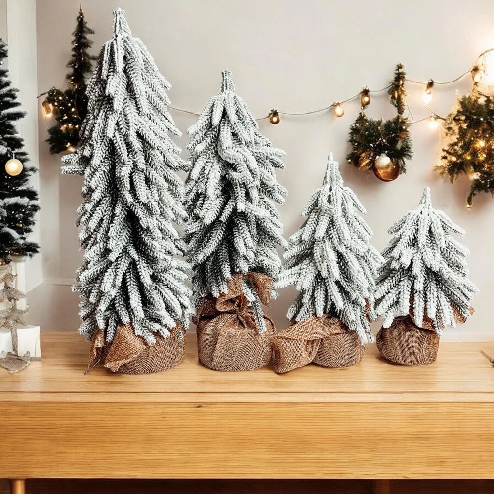 Premium Material Snow Flocked Artificial Christmas Tree with Burlap Base Decorative Holiday Tree Consistent