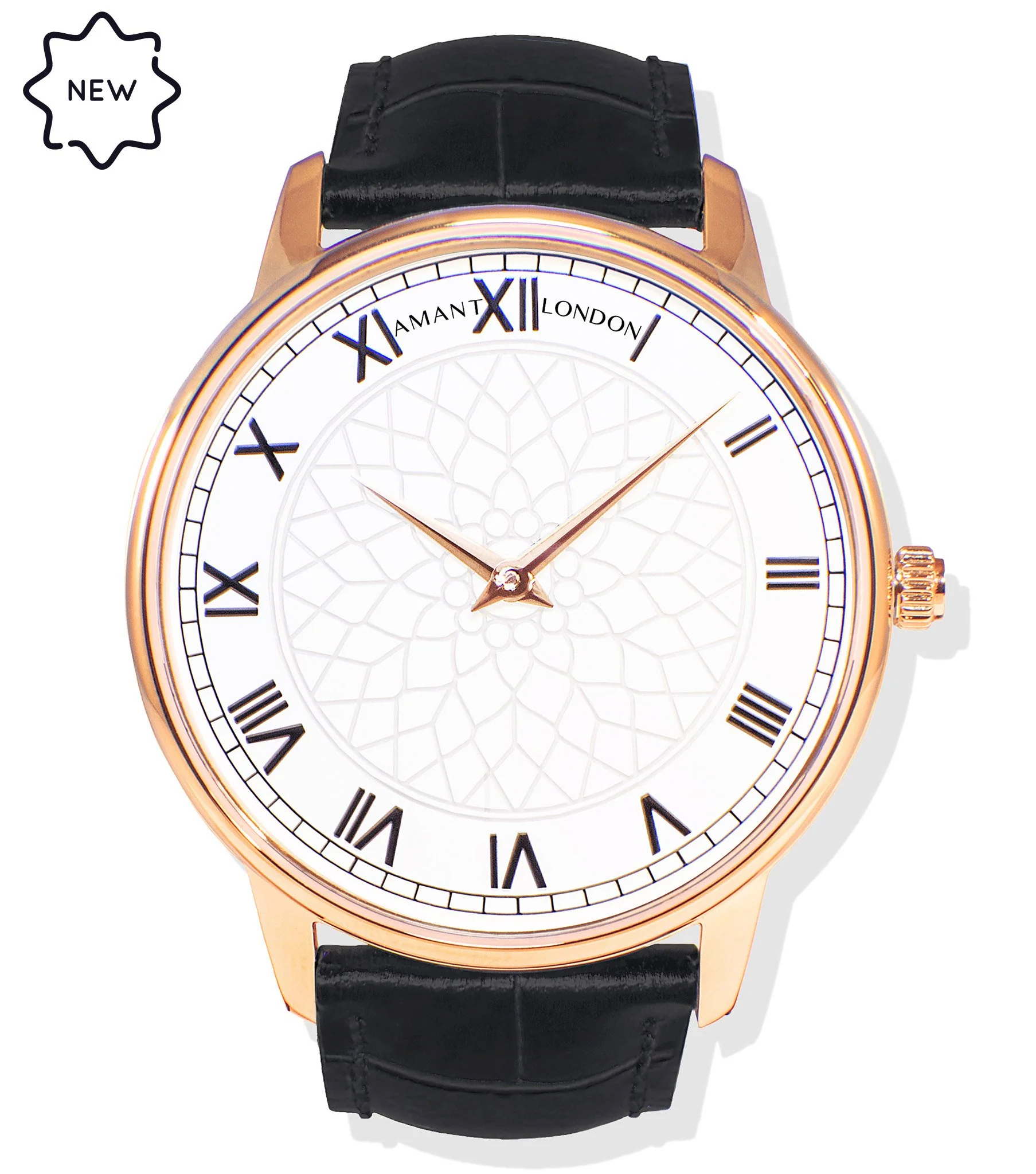 Unique Amant London Classic Rose Gold Watch with Roman Dial Leather Strap Next-Generation