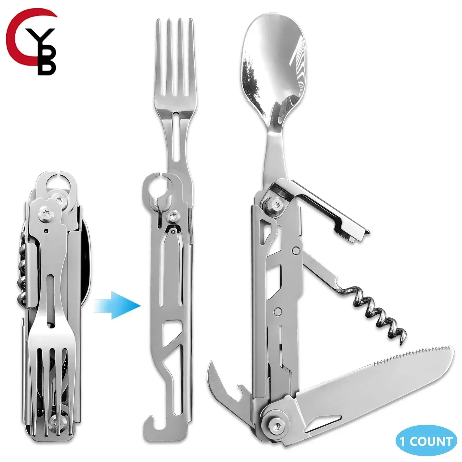Organic 6-in-1 Detachable Camping Utensil Set – Compact Travel Cutlery with Spoon Fork Knife Bottle Opener Innovative