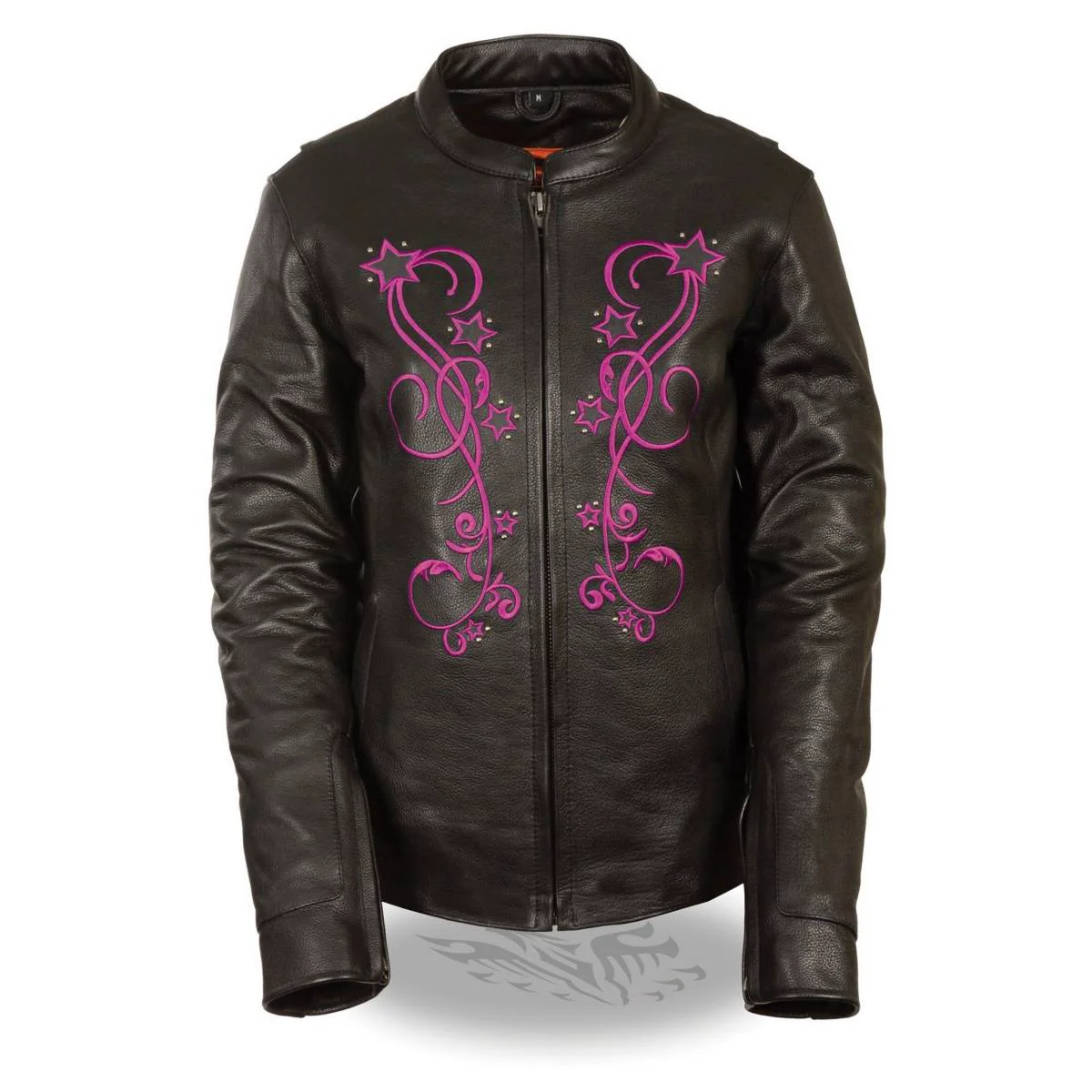 Practical Milwaukee Leather MLL2500 Women’s Black and Fuchsia Pink Leather Jacket with Embroidery Dependable