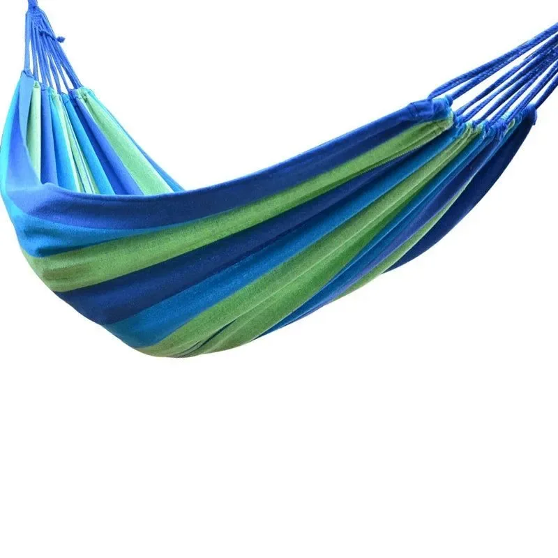 Quality Portable Double Camping Hammock with Tree Straps – Colorful Blue Stripes Dependable