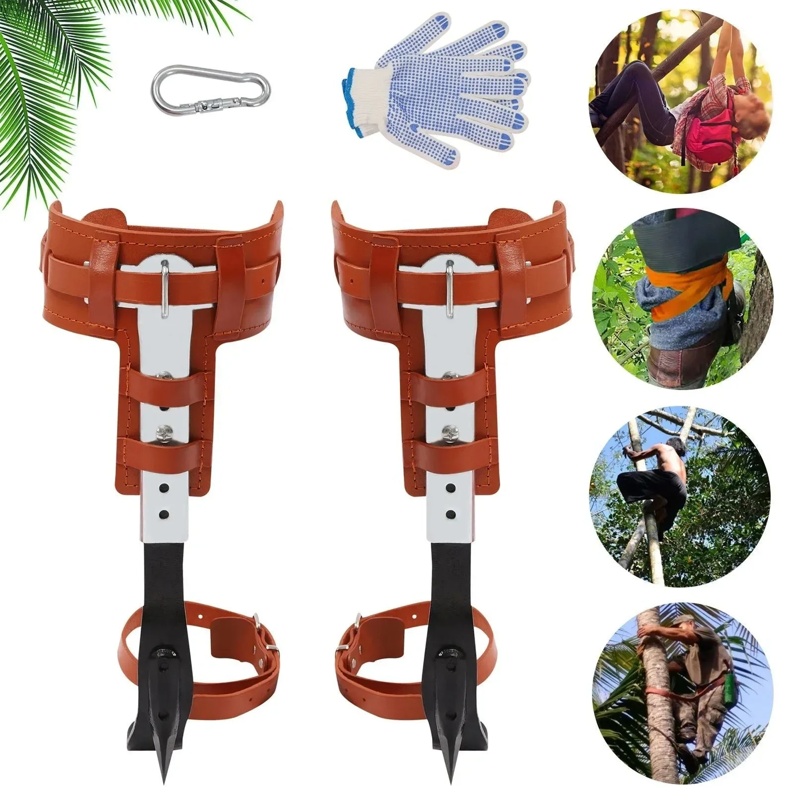 Selected Professional Tree Climbing Gear Set – Heavy-Duty Spikes with Safety Harness Knee Pads for Arborists 440lb Capacity Smooth