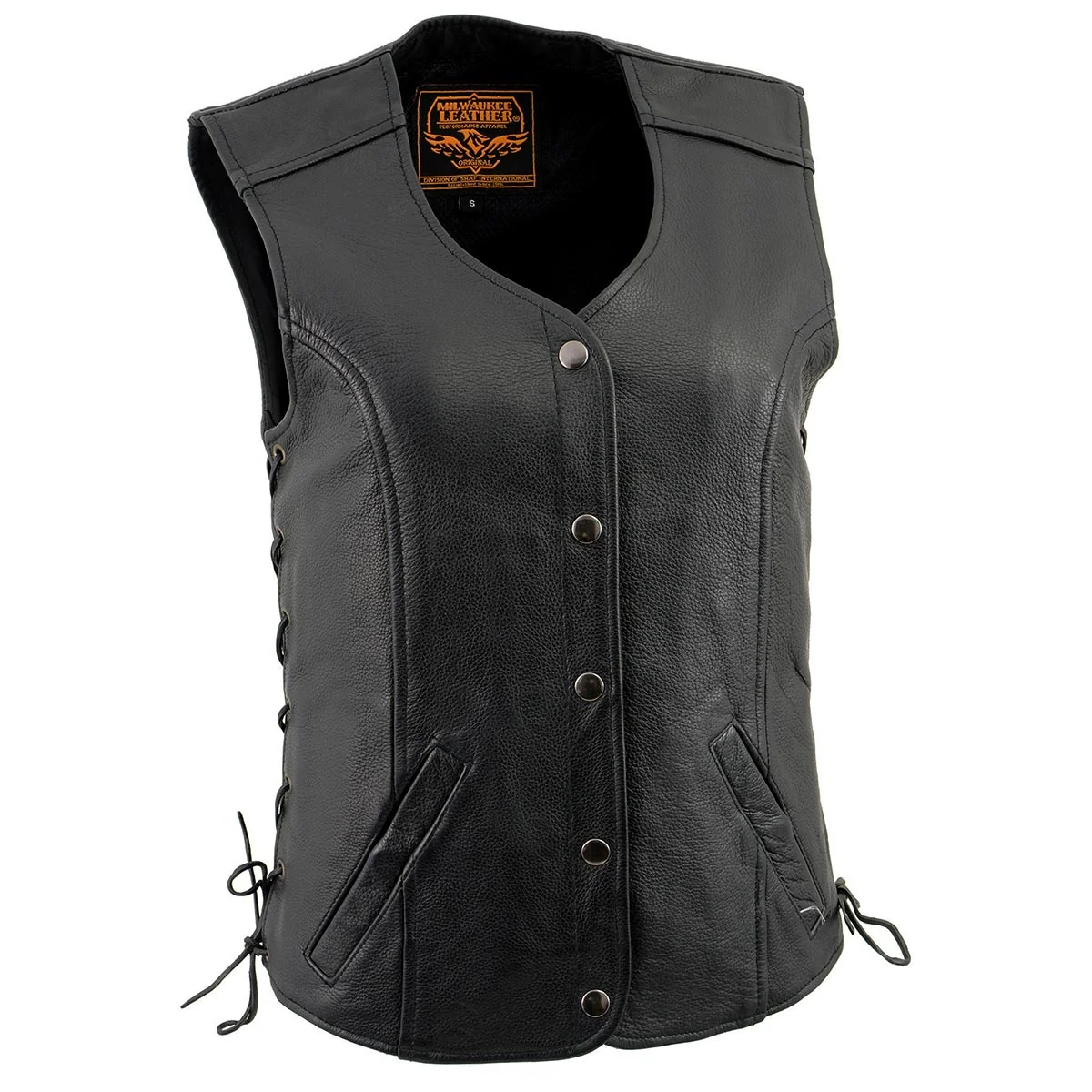 Stylish Milwaukee Leather LKL4700 Women’s Black Premium Leather Side Laced Motorcycle Biker Riders Vest w Snap Closure Organic