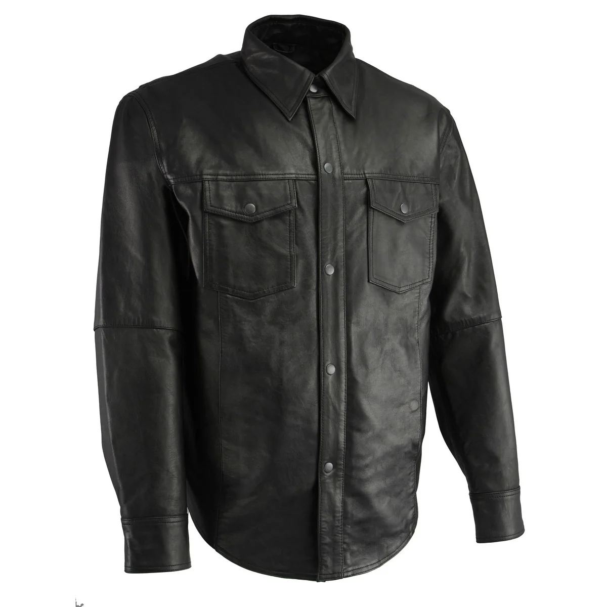Pure Milwaukee Leather LKM1601 Men’s Black Lightweight Snap Front Casual Biker Leather ShirtMilwaukee Leather LKM1601 Men’s Suave Lightweight Leather Shirt High-Grade