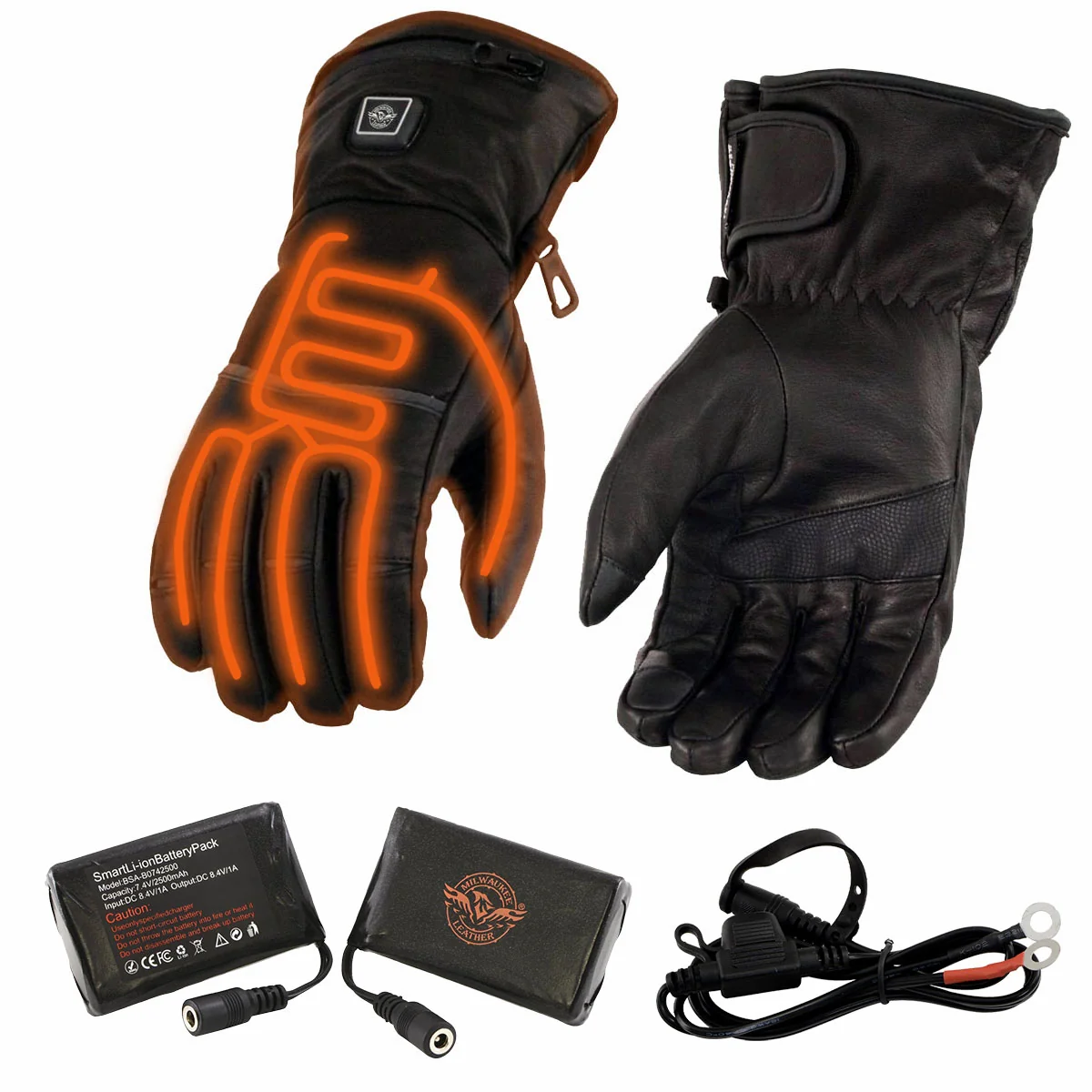 Green Milwaukee Leather MG7513SET Men s Heated Winter Gloves for Motorcycle Ski Hunting Harness Wire and i-Touch Premium Material