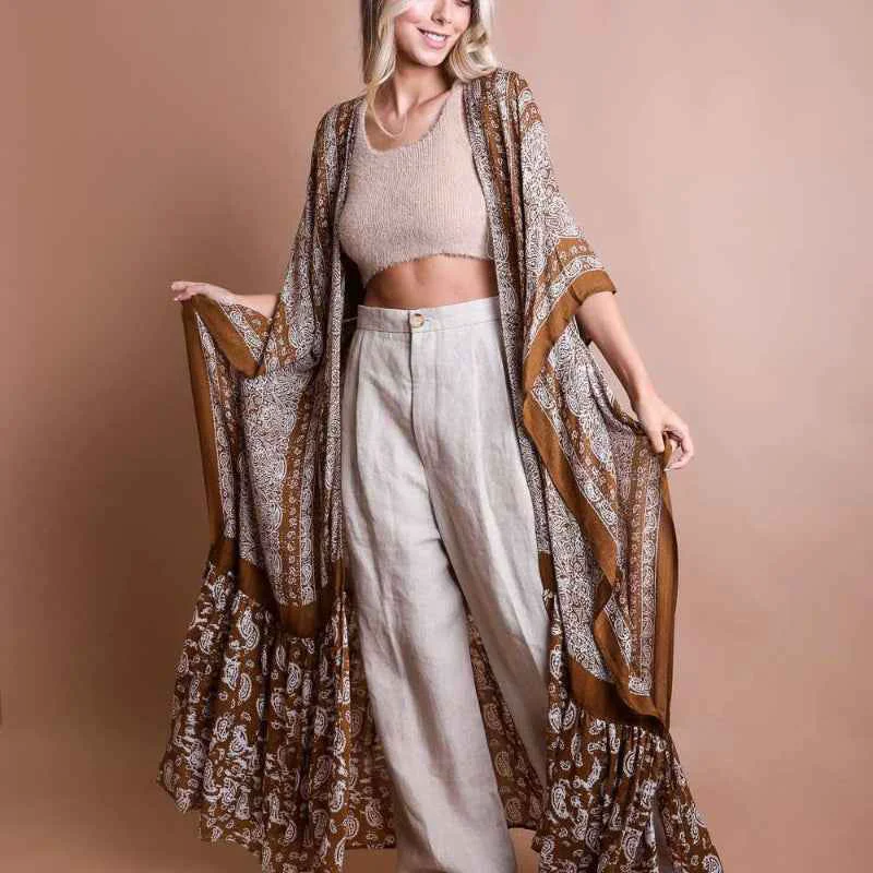 Soft Women Printed Long Kimono Cardigan Sheer Cover Up Environmentally Friendly