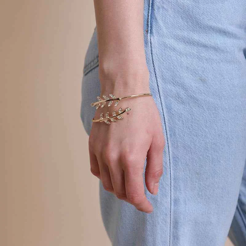 Dependable Olive Leaf Minimal Gold and silver Bangle High-End