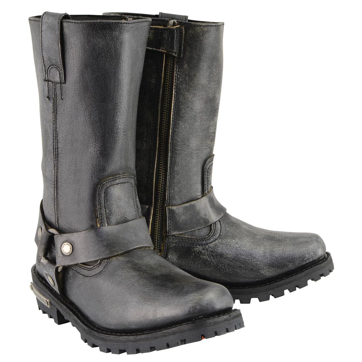 Carefully Designed Milwaukee Leather Men’s Distressed Gray Leather 11-inch Classic Harness Square Toe Motorcycle Boots MBM9006 Practical