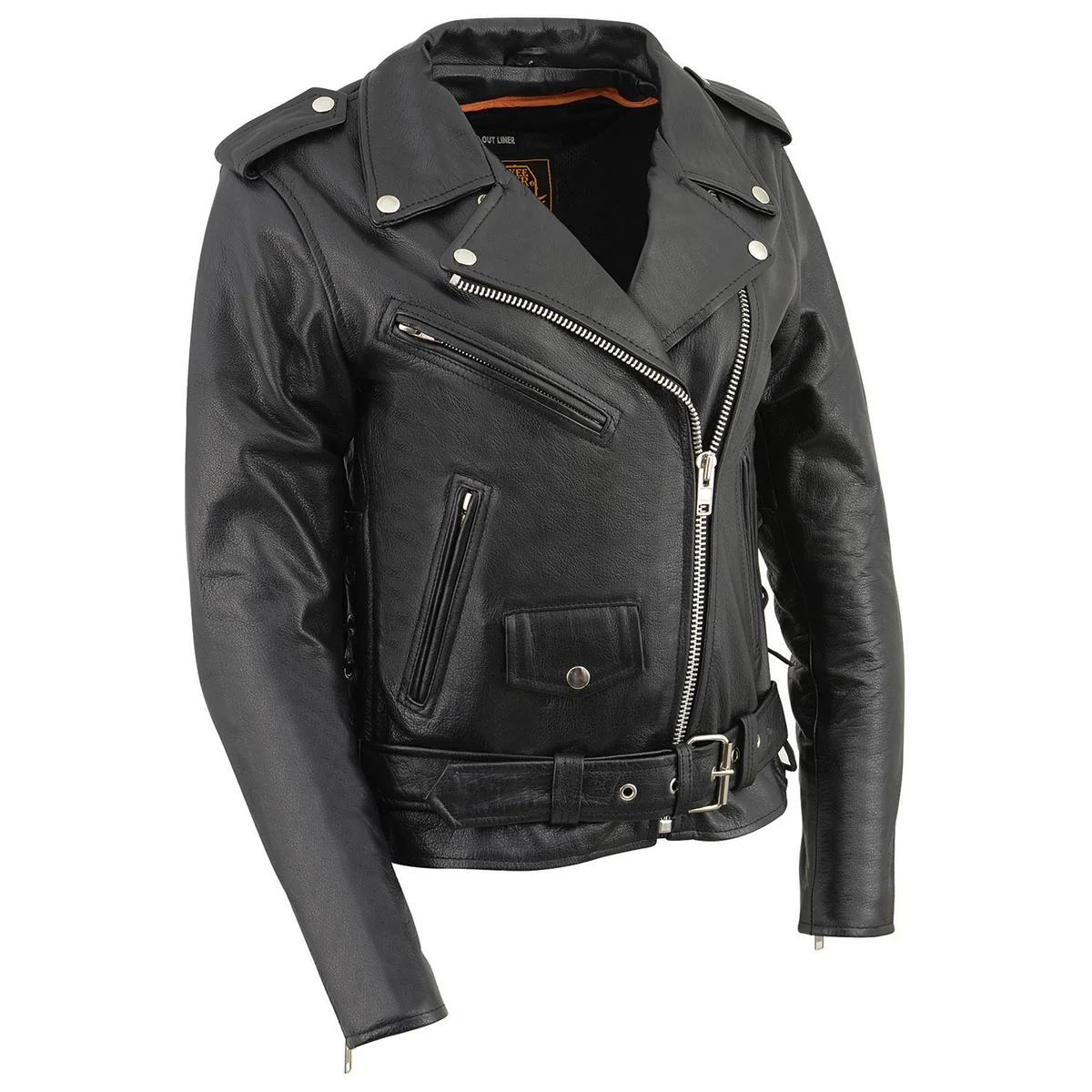 Verified Milwaukee Leather LKL2700 Women’s Classic Black Premium Leather Motorcycle Vintage Jacket with Side Laces Detailed