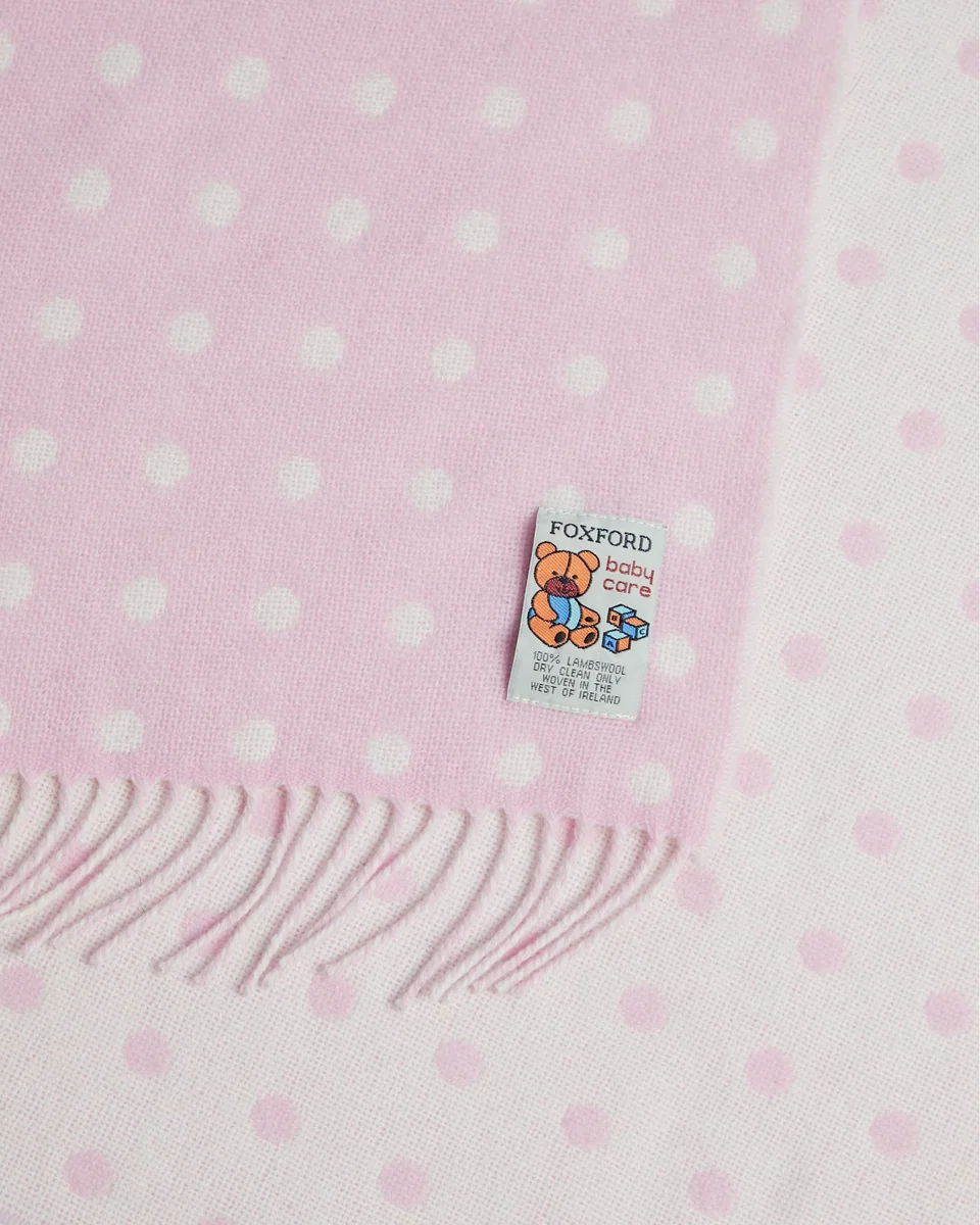 Professional Foxford Pink Spot Lambswool Baby Blanket Quality