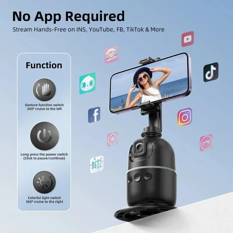 Long-Lasting Smart 360° Auto Face Tracking Tripod with Gesture Control Fill Lights Durable