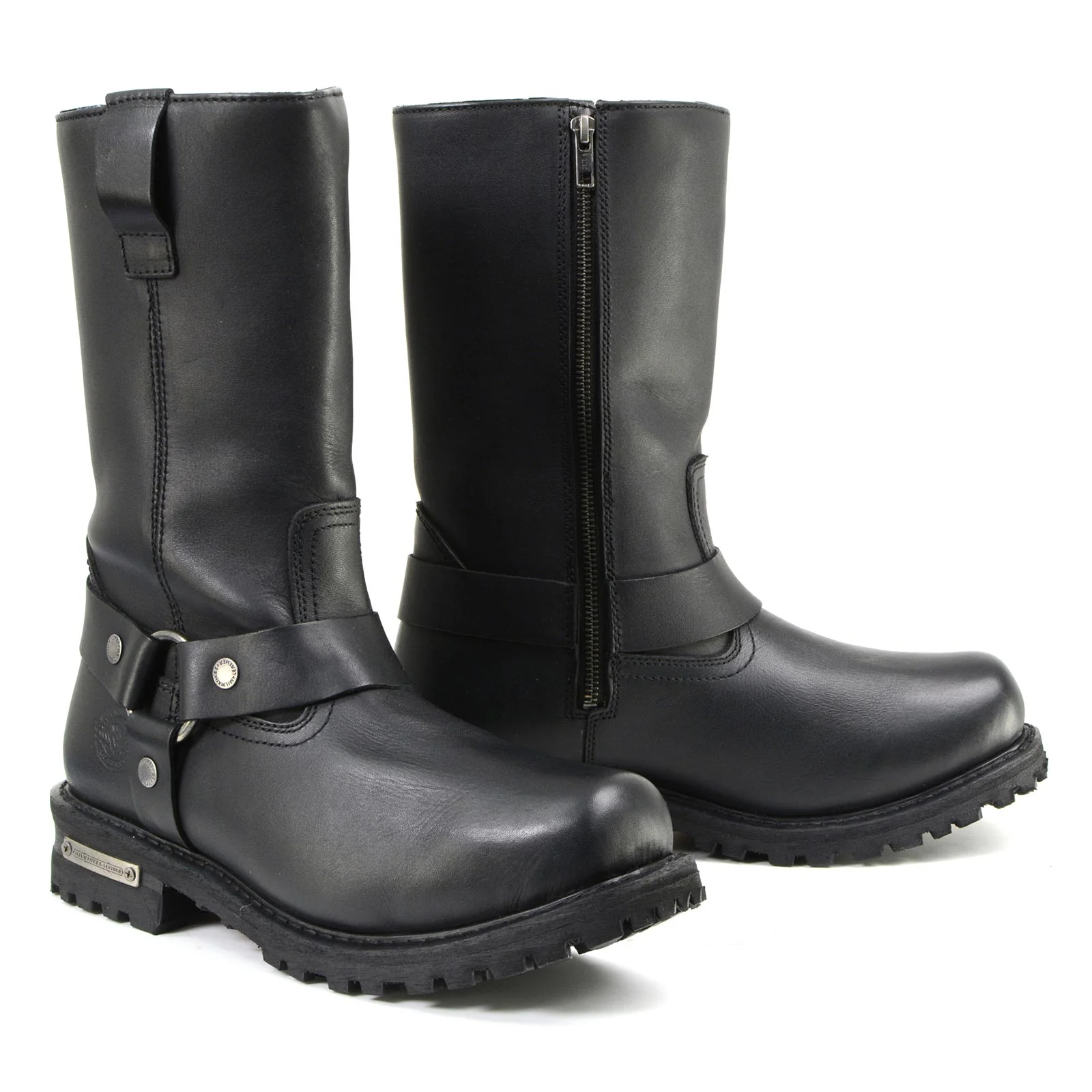 Durable Milwaukee Leather Men s Black Waterproof Boots 11-inch Wide Width Square Toe with Harness and Zipper MBM9061WP Traditional