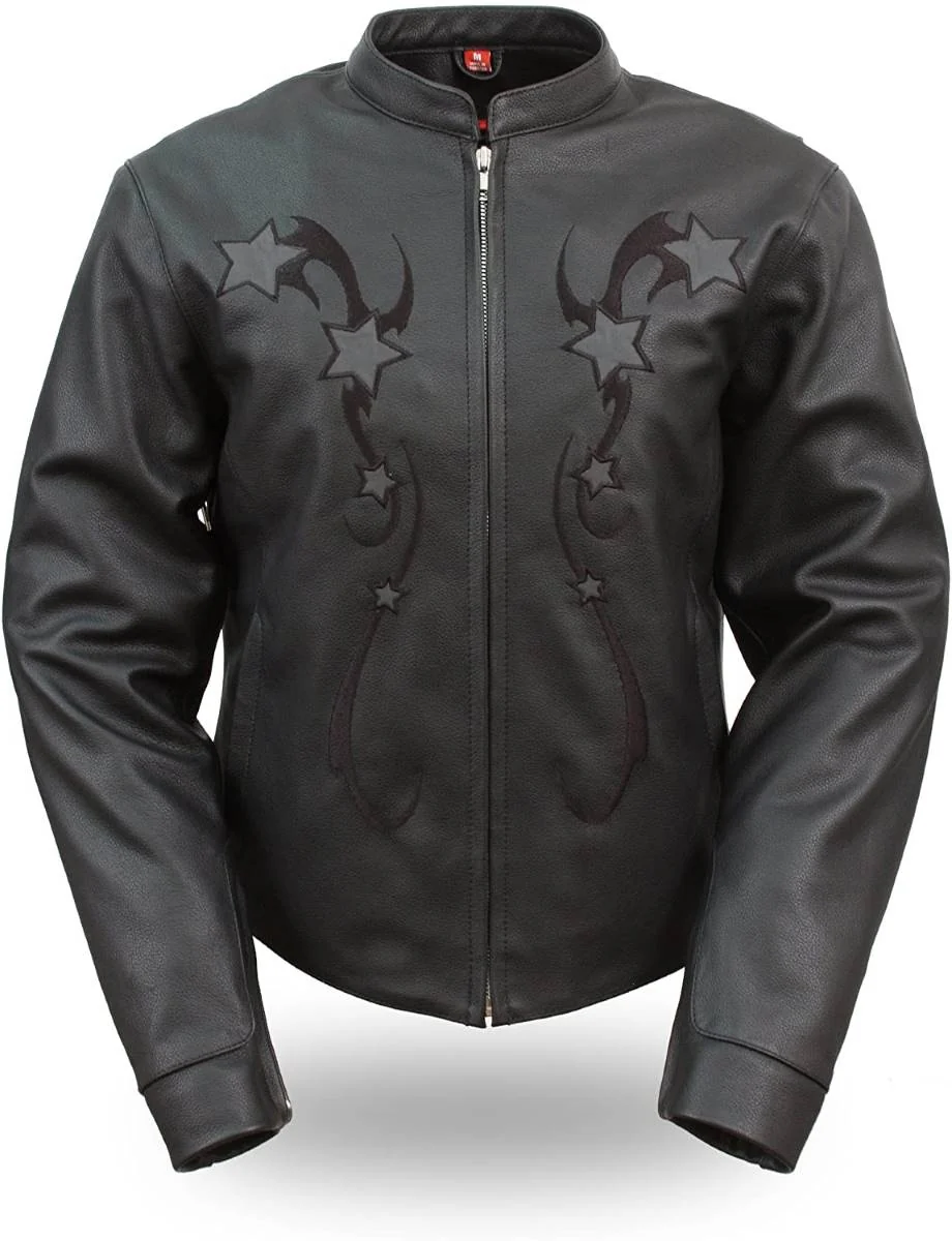 Original First Manufacturing FIL180CSZ Women’s Black Sporty Scooter Leather Jacket with First-Class