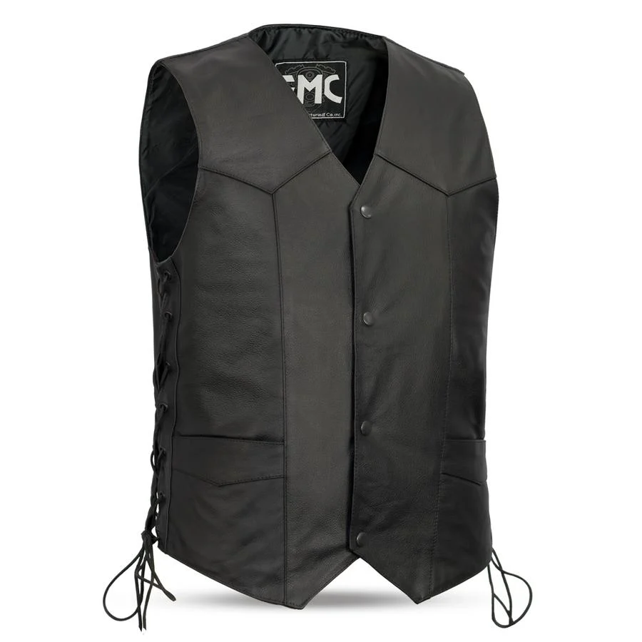 Optimized First Manufacturing FMM602BM Men s The Carbine Black Western Style Leather Vest with Side Lace Luxury