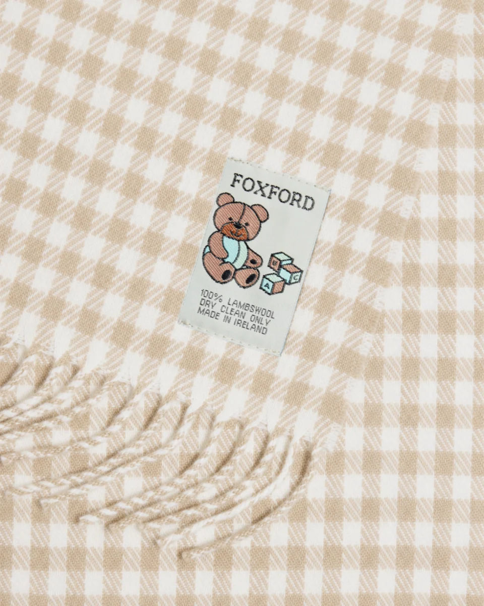 Original Design Foxford Fawn Gingham Lambswool Baby Blanket Eco-Friendly