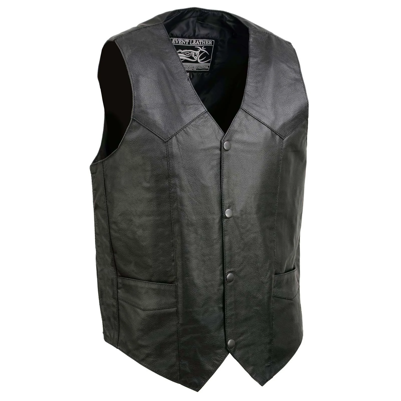 Fine Crafted Event Leather EL1310GO Men’s Black Leather Classic Snap Button Biker Vest Practical