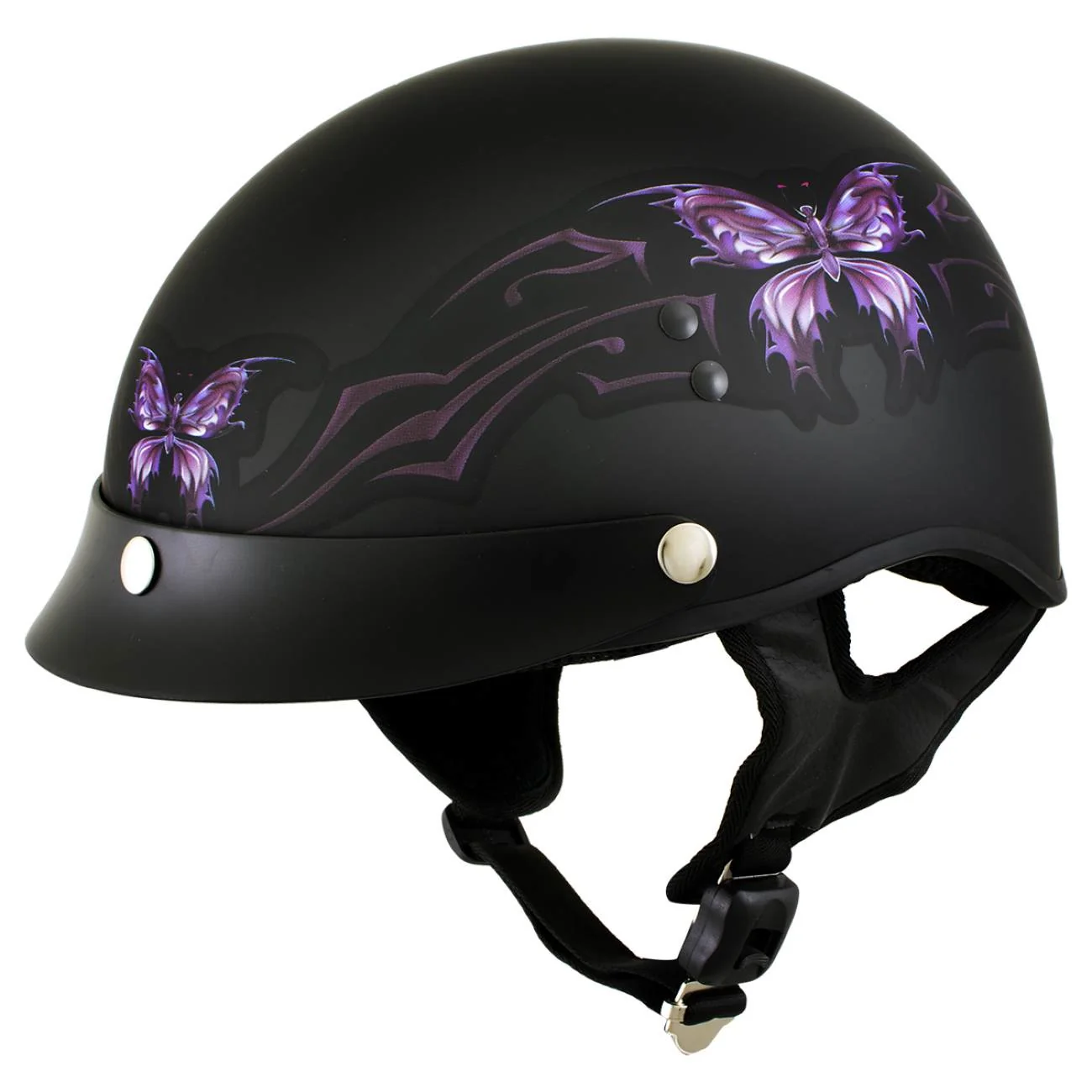 Comfortable Hot Leathers HLT70 Purple Butterfly Flat Black Advanced DOT Motorcycle Half Face Biker Helmet Lightweight