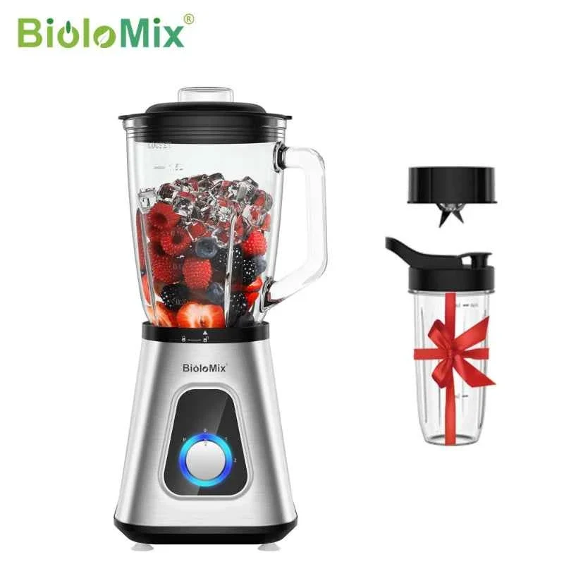 Verified BioloMix 1300W Smoothie Maker with 1.5L Glass Jar Personal Blending Bottle and US Plug Modern