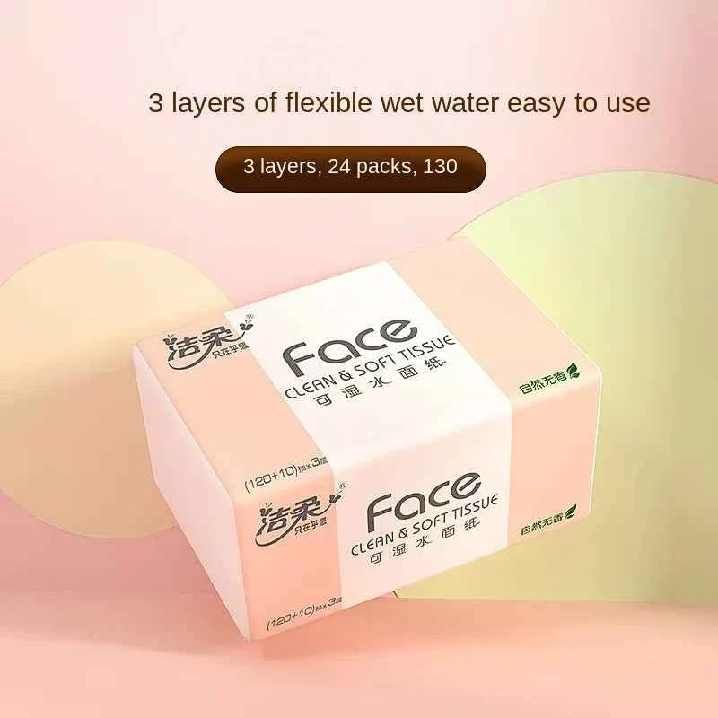 Trendy Face Clean Soft Tissue 24 Packs 3 Layer Absorbent Facial Tissue Paper Reusable