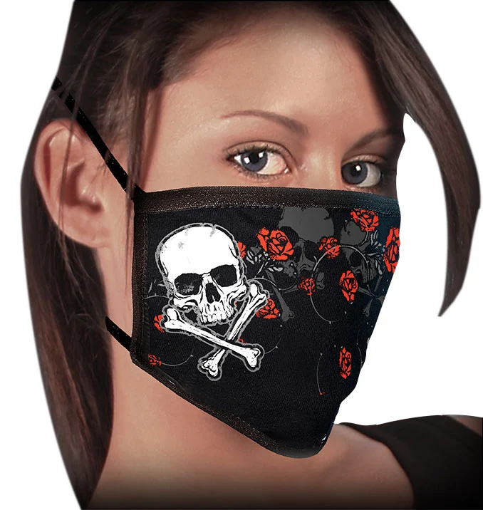 Eco-Friendly Milwaukee Leather FMD1020 Ladies ‘Rose and Skull’ 100 Cotton Protective Face Mask with Optional Filter Pocket Organic