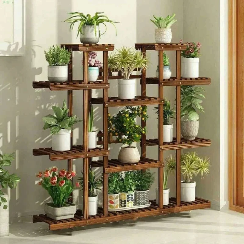 Premium Material Wooden Plant Shelf Multi Tier Flower Pot Stand Indoor Outdoor Garden Display Rack Organic