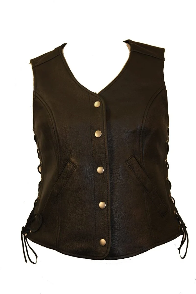 Excellent First Manufacturing FML566CCF Women s Black Side Lace Conceal and Storage Pocket Leather Vest Organic
