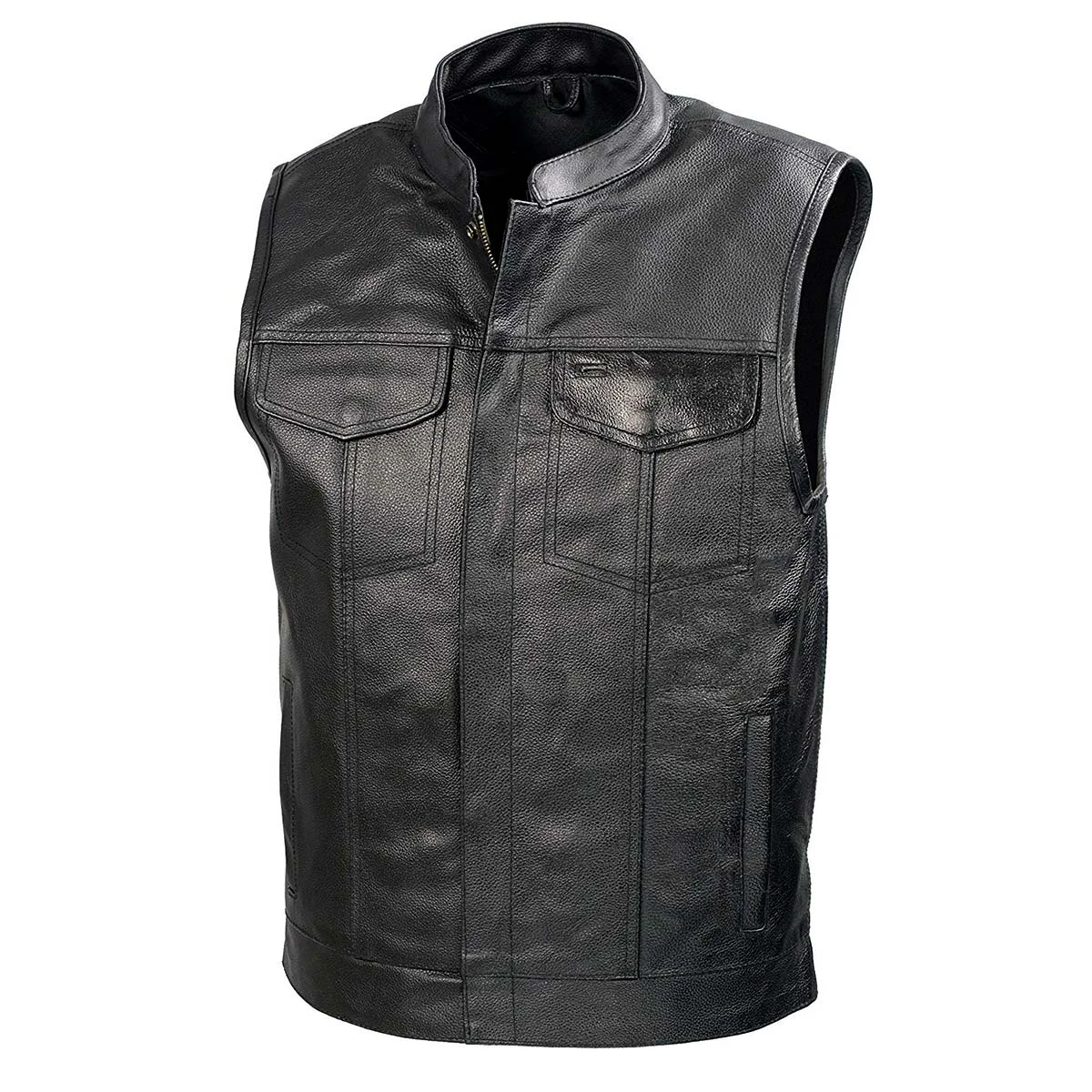 Smooth SOA Men s Black Premium Leather Club Style Motorcycle Riding Vest BZ6210 High-Performance