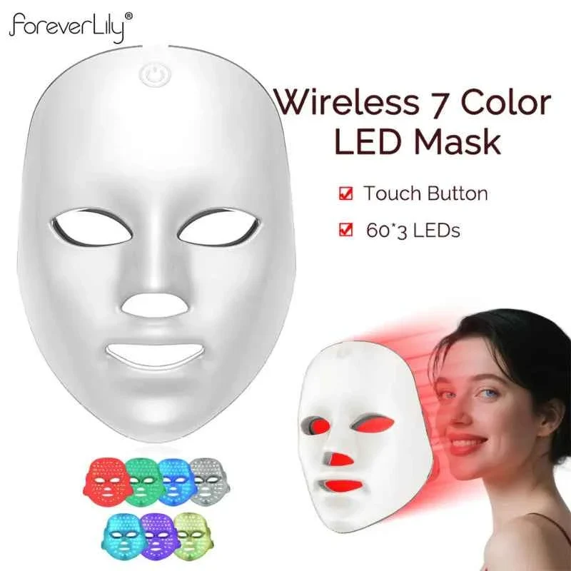 First-Class Lily Wireless 7 Color LED Mask Touch Button 60×3 LEDs Photon Facial Beauty Mask Fashionable
